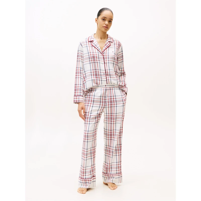 Image of Tommy Hilfiger Womens Long Sleeve Pyjama Set Plaid Ivory female 8 (XS)