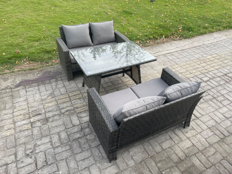 Image of Fimous Garden Furniture Sets 3 Pieces Wicker Rattan Furniture Manual Wicker Patio Sofa Patio Conversation Set Dark Grey Mixed Dark Grey Unisex