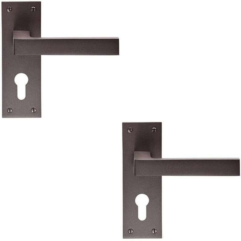 Image of Loops 2x PAIR Straight Square Handle on Euro Lock Backplate 150 x 50mm Matt Bronze Multi