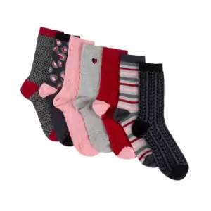 Image of Pack of 7 totes Multicoloured Ladies Ankle Socks Red/Black/Pink