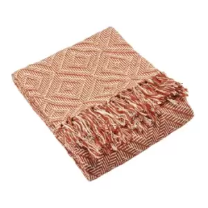 Image of Furn. Jetta Throw Constructed Multi-tonal Diamond Knitted Design Cotton Brick