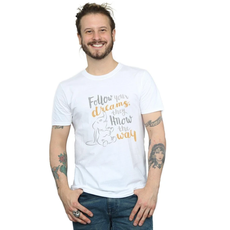 Image of Disney Men Dumbo Follow Your Dream T-Shirt in White Size: Small White S Male 5057955969239