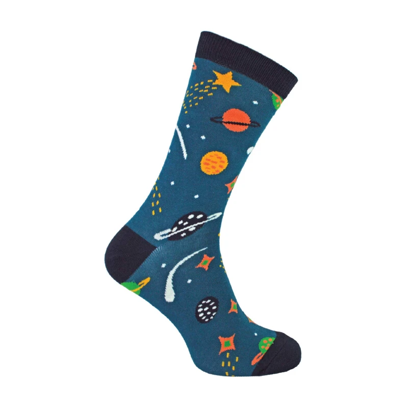 Image of Mr Heron Mr Heron Men 1 Pack Space Enthusiast Bamboo Socks in Navy Size: 6-11 Navy 6-11 Male 5056632612239