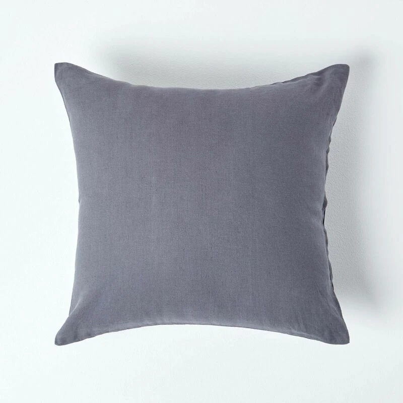 Image of Homescapes European Linen Pillowcase, 40 x 40cm Dark Grey