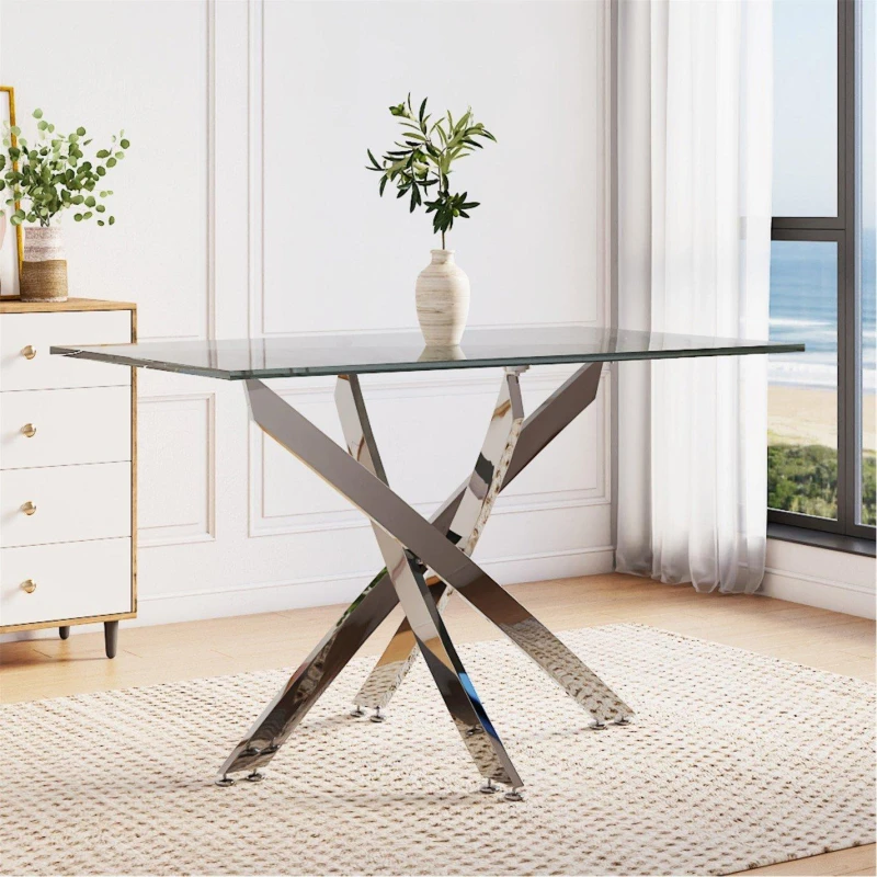 Image of Kabinet UK Rectangular Tempered Glass Table with Chrome Legs Transparent unisex One Size