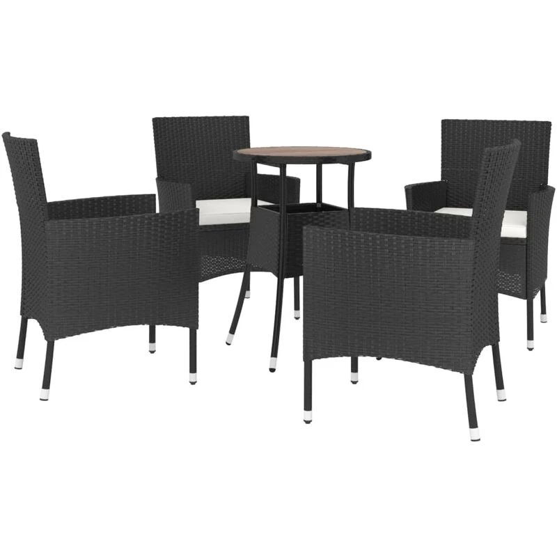 Image of VIDAXL 5 Piece Garden Bistro Set with Cushions Black Poly Rattan Vidaxl 8720845859657