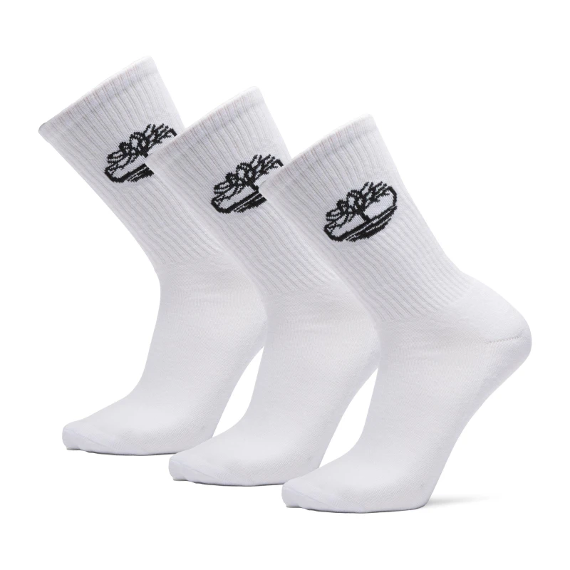 Image of Timberland Logo Sport 3 Pack Socks - White White 12+