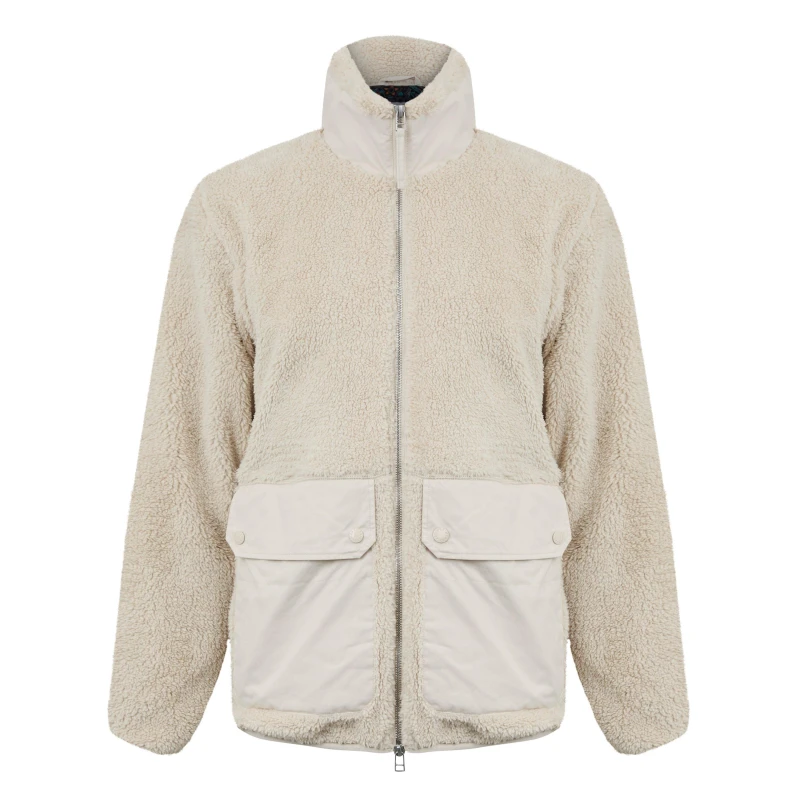 Image of Pretty Green Mens Wonderwall Borg Full-Zip Fleece Stone male Small