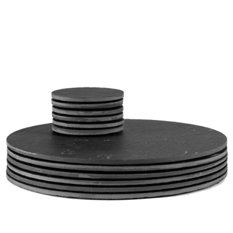 Image of Argon Tableware 12 Piece Linea Round Slate Placemats & Coasters Set 10cm Grey unisex