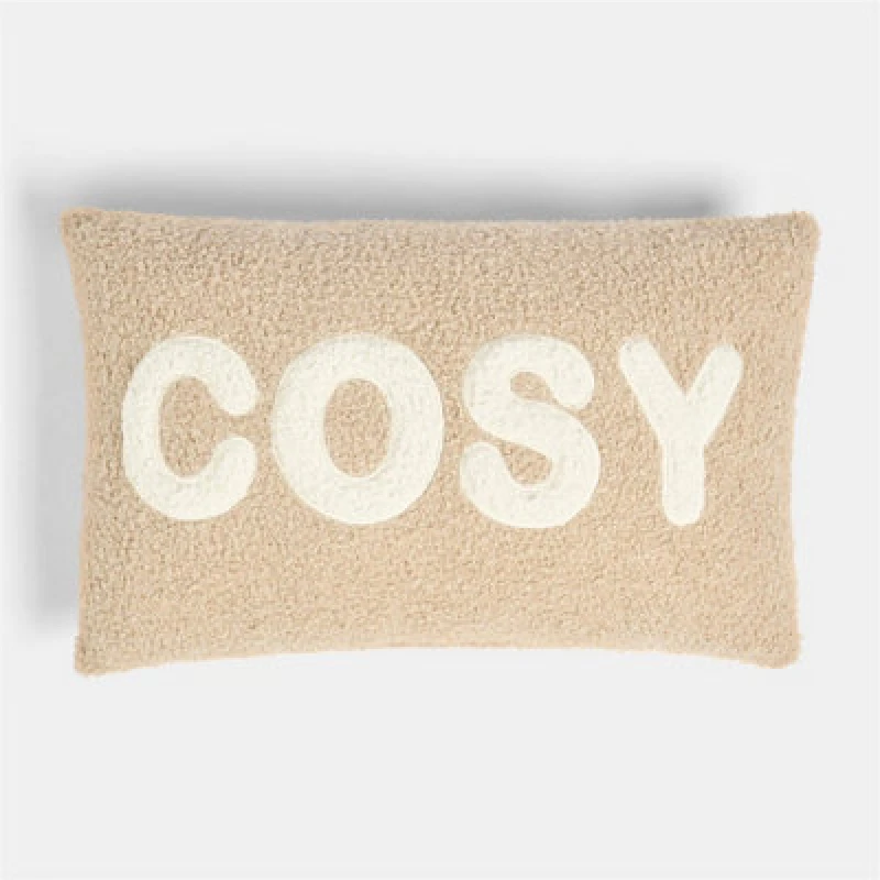 Image of OHS OHS Soft Boucle Cosy Slogan Print Decorative Scatter Cushion, Natural Size: 50cm x 30cm Natural 50cm x 30cm Unisex 5027434226610