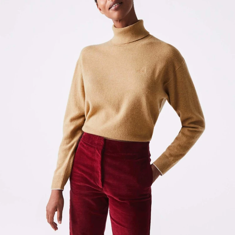 Image of Lacoste Turtleneck Wool Sweater - Beige Beige 8