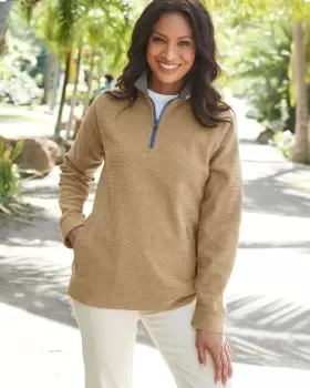 Image of Cotton Traders Tiverton Textured Half Zip Fleece Top in Yellow