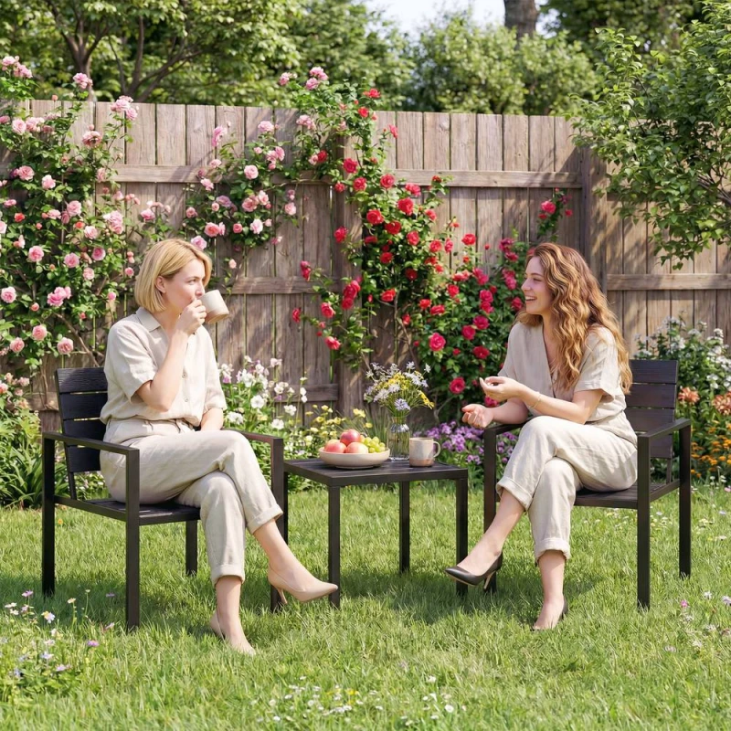 Image of OUTSUNNY 3 Pieces Garden Bistro Set for 2, Outdoor Bistro Table & Chairs in Black Unisex