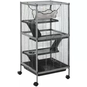 Image of Pawhut - Rolling Small Animal Cage for Chinchillas Ferrets Kittens w/ Ramp - Grey