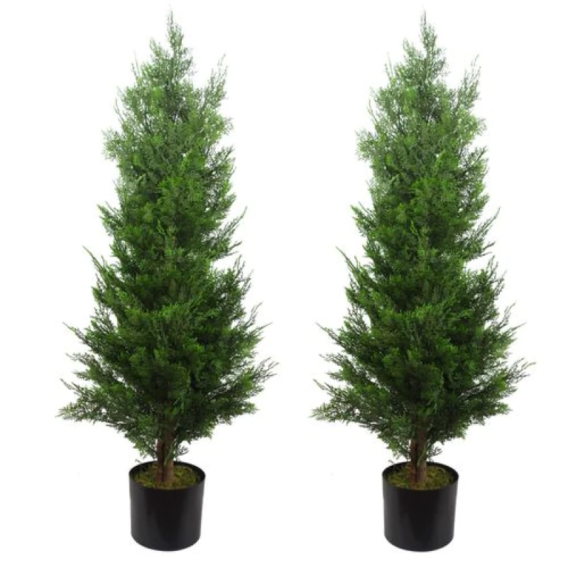 Image of Leaf Cypress Cedar Topiary Tree Artificial 120Cm Plant, Green 40140-PAIR