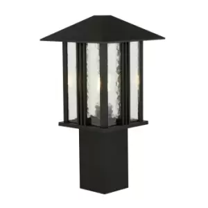 Image of 1 Light Outdoor Post (450mm Height) - Black With Water Glass