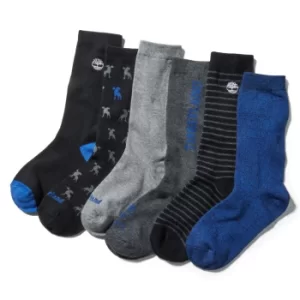 Image of Timberland Six Pack Crew Sock Gift Box For Men In Black Black, Size M