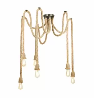 Image of Inlight Napoli 6-Light E27 Pendant Cord Set Pewter & Natural Rope