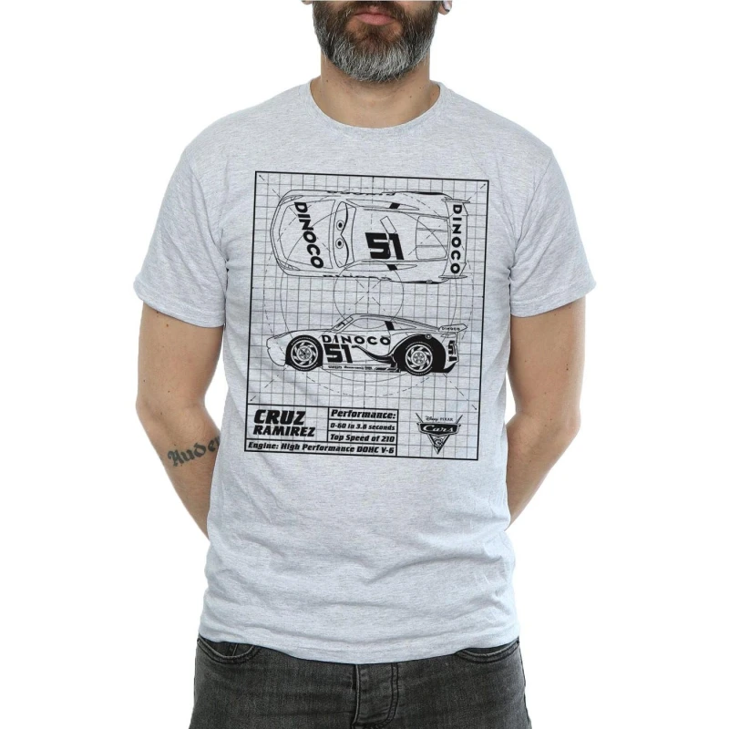 Image of Disney Men Cars Cruz Ramirez Blueprint T-Shirt in Grey Size: Small Grey S Male 5057245931236