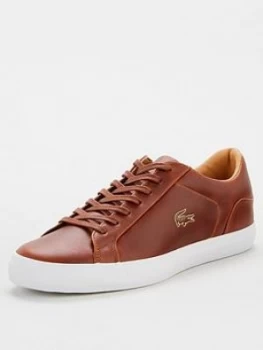 Image of Lacoste Lerond Leather Trainers - Brown, Size 8, Men