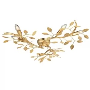 Image of Gold Leaf Flush Ceiling Light - 6 Bulb Decorative Fitting - Low Profile Lighting