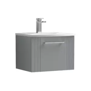 Image of Deco Satin Grey 500mm Wall Hung Single Drawer Vanity Unit with 30mm Curved Profile Basin - DPF291G - Satin Grey - Nuie