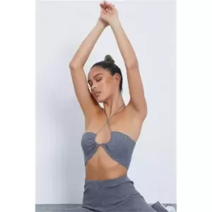 Image of I Saw It First Charcoal Ruched Detail Bandeau Knitted Top - Grey
