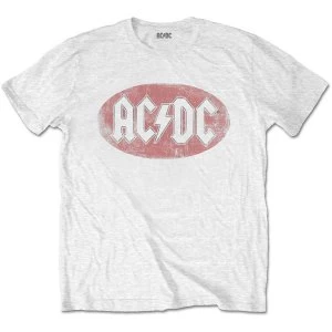 Image of AC/DC - Oval Logo Vintage Mens Medium T-Shirt - White