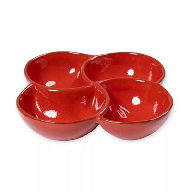 Image of Verano Spanish Ceramics Selena 4 Past Section Snack Dish Glazed Hand Dipped Kitchen Dining Dishware 25Cm (D) Red