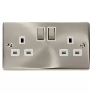 Image of Click Deco Ingot 2 Gang Double Pole Switched Socket White Satin Chrome 13 A VPSC536WH
