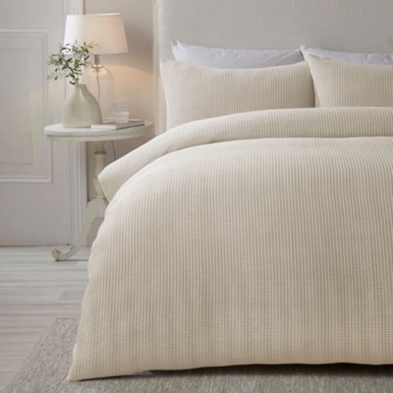 Image of Serene Lindly Natural Waffle Natural Duvet Cover Set