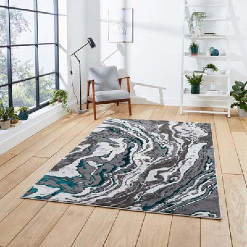 Image of Think Rugs Apollo Grey/Green Rectangle 120 x 170cm Polypropylene Modern Abstract GR584, Grey APGR584GRGR1217