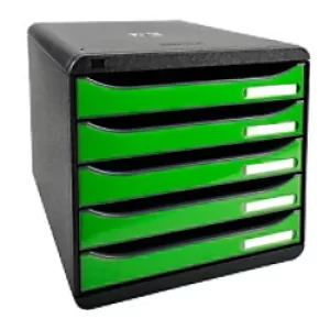 Image of Exacompta Drawer Unit with 5 Drawers Big Box Plus Plastic Glossy Black, Apple Green 27.8 x 34.7 x 27.1 cm