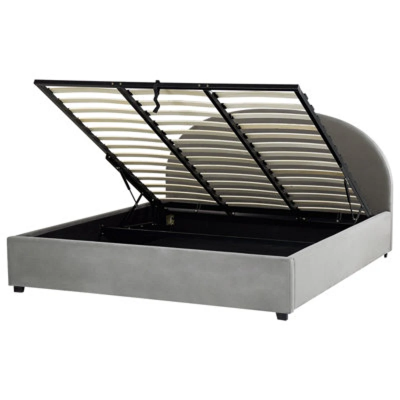 Image of Beliani Ottoman Bed Velvet Vaucluse 180 X 200 Cm (Eu Super King) Light Grey