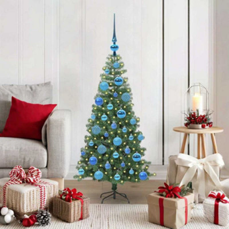 Image of vidaXL Christmas Tree with 150 LEDs with Stand, Blue Balls Green 120cm PVC, Green 3396365