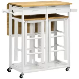 Image of Drop Leaf Bamboo Breakfast Cart with Two Kitchen Stools