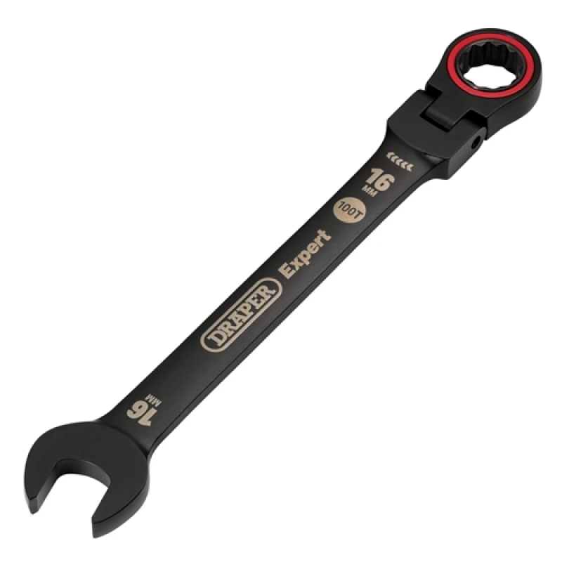 Image of Draper Expert HI-TORQ Metric Flexible Head Ratchet Combination Spanner, 16mm, Black 3923