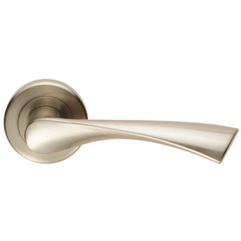 Image of Loops PAIR Angular Twisted Handle on Round Rose Concealed Fix Satin Nickel Metallics