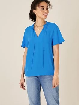 Image of Monsoon Gathered Neck Short Sleeve Top - Blue Size S, Women