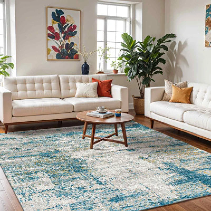 Image of Livabliss Abstract Modern Marble Dark Teal Maylene Area Rug 120 X 170 Cm - Easy Care, Non Shedding, Ideal For Living Room & Bedroom