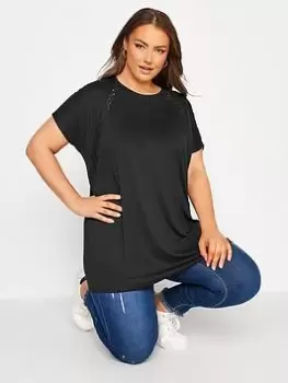 Image of Yours Lace Detail Tshirt, Black, Size 30-32, Women
