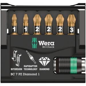 Image of Wera 7 Piece Bit-Check Diamond Screwdriver Bit and Holder Set
