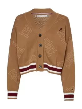 Image of Tommy Hilfiger Th Monogram Relaxed Fit Cardigan In Beige - Size S