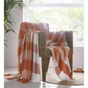 Image of Portfolio Epsom Terracotta Throw Blanket Diamond Check Pattern Orange Off White 180x250cm - White