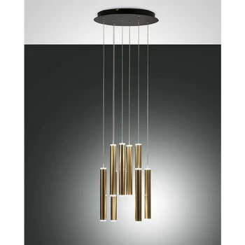Image of Fabas Luce Prado LED Cluster Pendant Ceiling Light Black / Satin Brass Glass