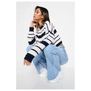 Image of I Saw It First Crew Neck Stripe Cropped Jumper - Blue