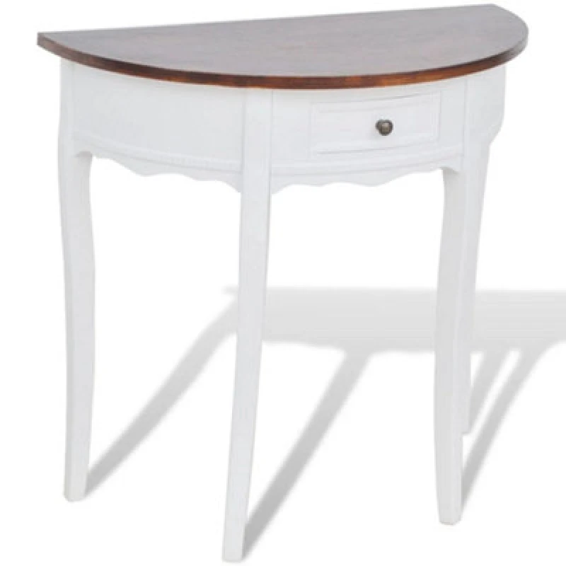 Image of vidaXL Half-round Console Table with Drawer Brown Top White Entryway Hall Desk