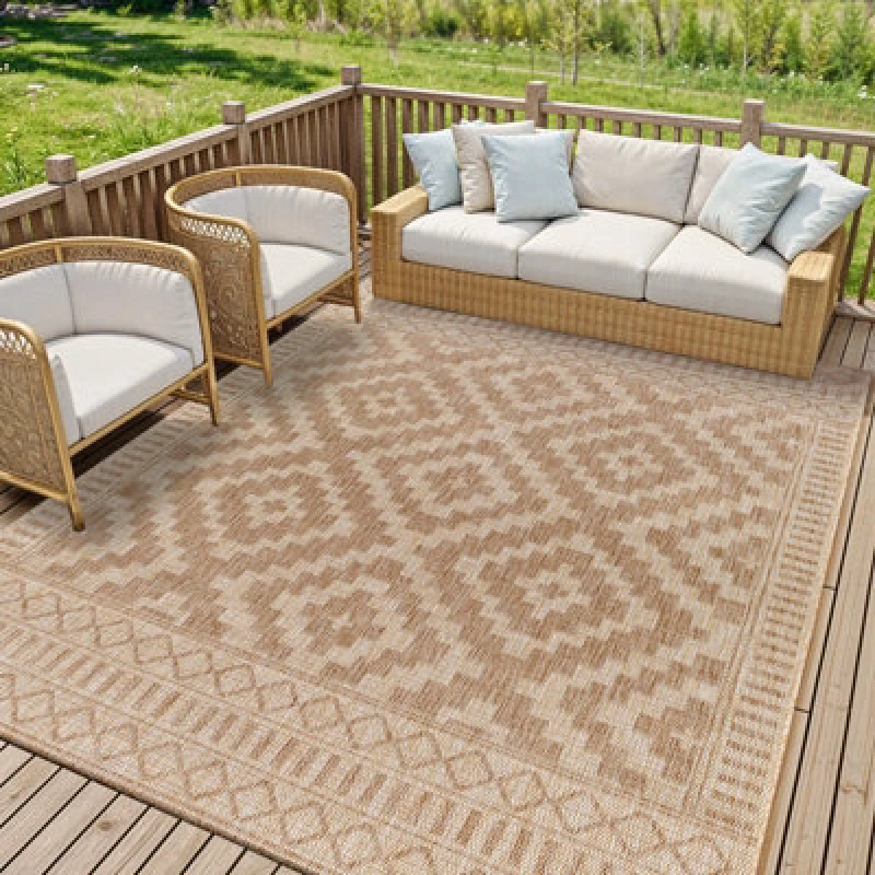 Image of Livabliss In- & Outdoor Global Jute-Look Brown Tricia Area Rug 200 X 275cm - Easy To Clean, Perfect For Balcony, Kitchen Or Dining Room
