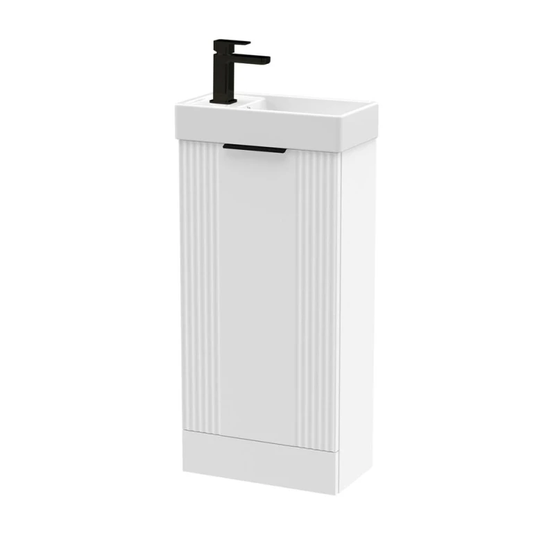 Image of Balterley White 400mm Floor Standing Vanity Unit with Black Handle White Unisex