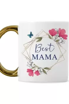 Image of Personalised Floral Gold Handled Mug - White - Ceramic
